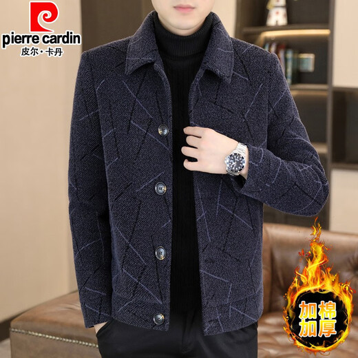 Pierre Cardin woolen coat short men's handsome trendy mink velvet lapel casual windbreaker autumn and winter new jacket knitted KZ6020-black cotton thickened XL 125-140 Jin Jin equals 0.5 kg Jin Jin equals 0.5 kg