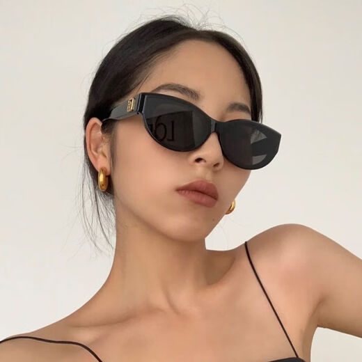 奥飘个性黑色窄框墨镜女科技感配饰太阳镜高级感欧美时尚网红眼镜拍照 黑框灰黑片 眼镜