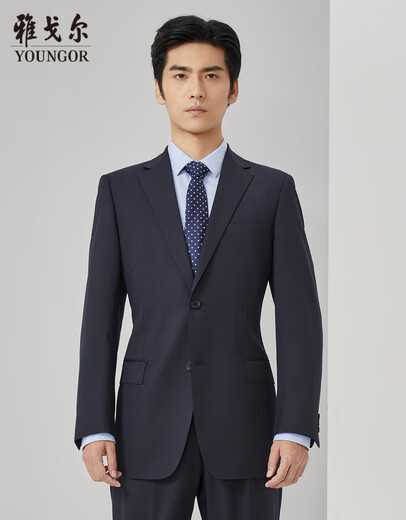 雅戈尔（YOUNGOR）套西上衣男03F1款两粒单排扣外套标准版商务西服羊毛混纺商场同款 藏青 S 165/88A