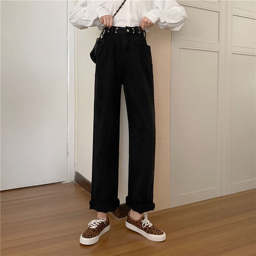 
Xilino 2025 Spring and Autumn Korean version of high-waisted black jeans for women Chc straight-leg students versatile slimming wide-leg pants light blue basic style 9928 M