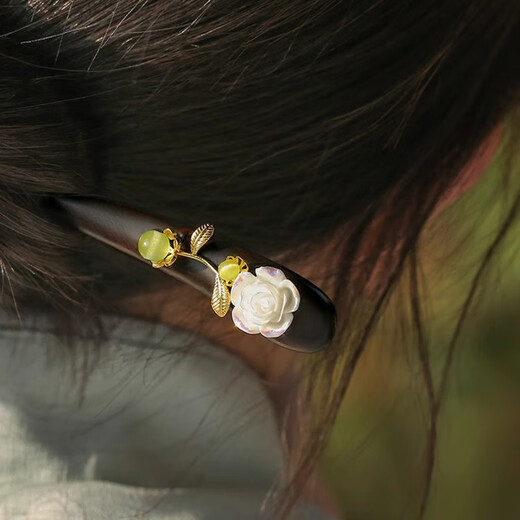 Two generations of happy hairpins, ancient style, new Chinese style rose step hairpins, high-end wooden hairpins, daily wooden hairpins for women, simple and modern