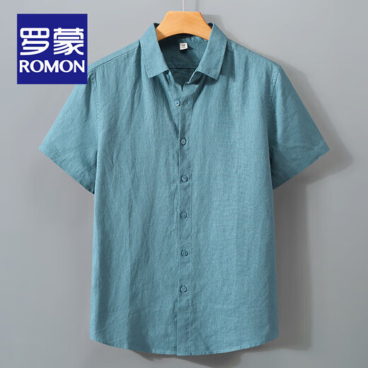 Romon Light Luxury Pure Linen Camisa de manga corta de manga corta Summer delgada Lino transpirable Lapa de hombres suelto de algodón de algodón de algodón a media manga