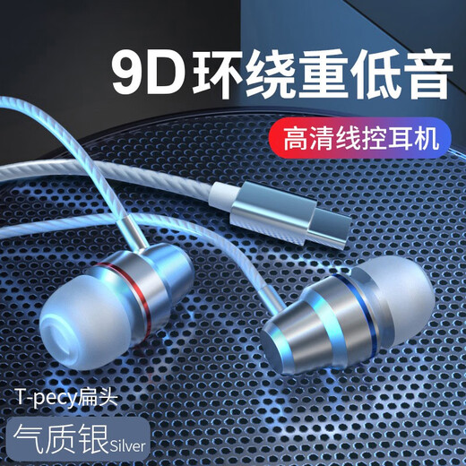 昊微 Type-C耳机入耳式有线适用oppo华为vivo小米手机安卓圆孔高音质k歌重低音带麦降噪耳塞 3.5mm接口【气质银】