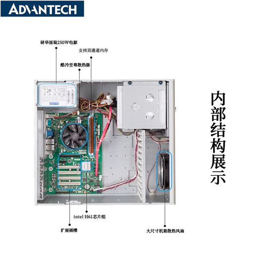 研华工控机研华IPC-610L工控机510主机i3/i5/i7上位机PLC视觉4U工控机 配置二：683/I5-4570/8G/1TB 研华IPC-610L/250W电源
