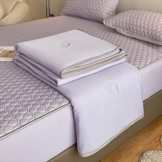 Red bean summer cool ice silk latex cool mat summer cool quilt three and four pieces set summer air conditioning mat machine washable bed cover style - light purple four pieces set / 1.5m cool mat + 2.0m summer quilt + pillowcase 2