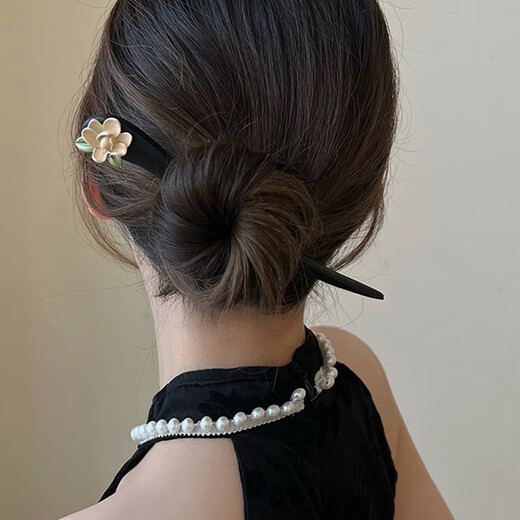 Two Worlds Happy Wooden Hairpin Women's High-end Gardenia Flower Temperament Hairpin Modern Simple New Chinese Style Hairpin Wooden Hairpin Hairpin