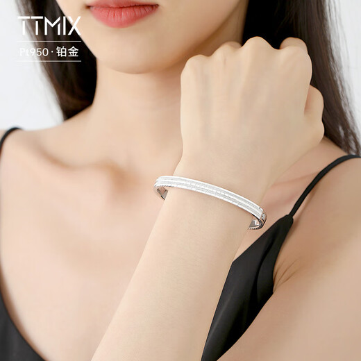 TTMIX closed platinum bracelet for women pt950 platinum semi-solid bracelet with round plain ring 56mm weight 12.01g width 4.5mm