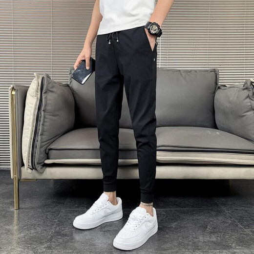 Feidi Sen Hosen für Männer Sommer dünne schlanke Passform und schlanke kleine Füße und Füße Casual Hosen für Jungen koreanische Stile Trendy Herrenhosen für Männer schwarz (kurzer Sommerstil) 31 (120-130jin [Jin gleich 0,5 kg])