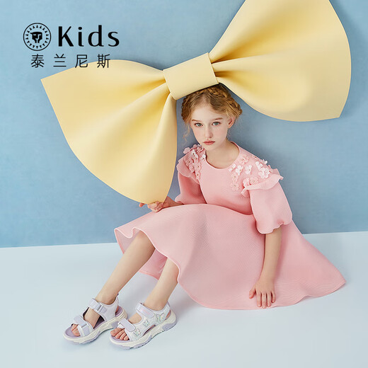 Tyrannis Kids new summer sandals for middle and older children with soft sole Velcro fashion anti-slip beach shoes purple 35 inner length 22.5cm suitable for feet 21.5cm long