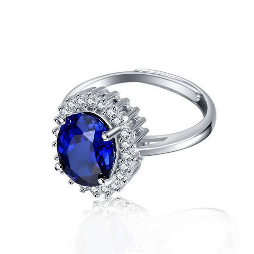 Gepan Princess Diana style sapphire silver ring for women, living classic dark blue color gemstone tanzanite main stone (6X8mm)
