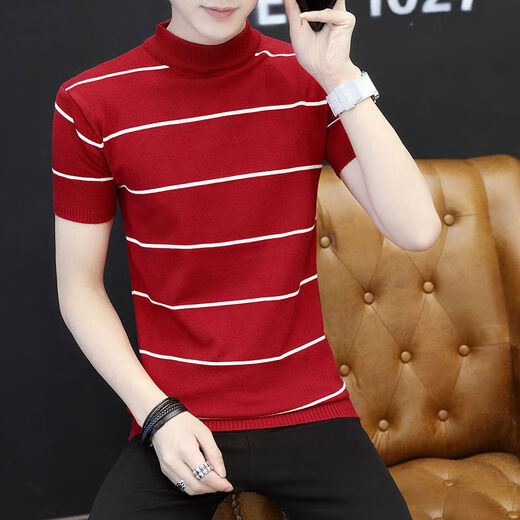 Suéter de manga corta Wanpai Mo para hombres en otoño e invernal estilo coreano estilo coreano Fit de moda y guapo base de personalidad Sweater Sweater Stripes-9901 Negro L 105-120Jin [Jin equivale a 0.5 kg]