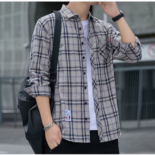 Lee Ryetom Plaid Casual Shirt Herren Spring- und Herbst-Langarm-Hemd Korean Top Retro Loose Summer Thin Jacket K12111 Gelbblau 2xl 145-160jin [Jin ist 0,5 kg]