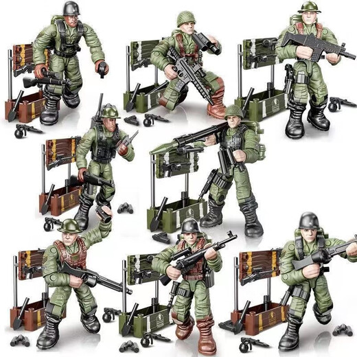 九狮王人偶兵人手办玩具小人积木拼装关节可动人仔模型打仗玩具 9920防务特队警8人