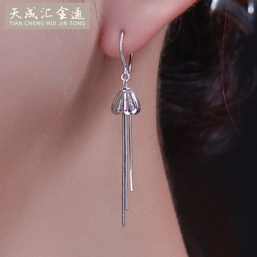 Tiancheng Huijintong PT999 Platinum Butterfly Tassel Earrings Full Platinum 999 Earrings White Gold Earrings Long Exquisite Snake Bone Earrings PT999 Full Platinum 3.19g