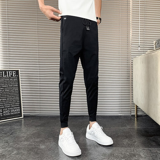 Feidi Sen Hosen für Männer Sommer dünne schlanke Passform und schlanke kleine Füße und Füße Casual Hosen für Jungen koreanische Stile Trendy Herrenhosen für Männer schwarz (kurzer Sommerstil) 31 (120-130jin [Jin gleich 0,5 kg])