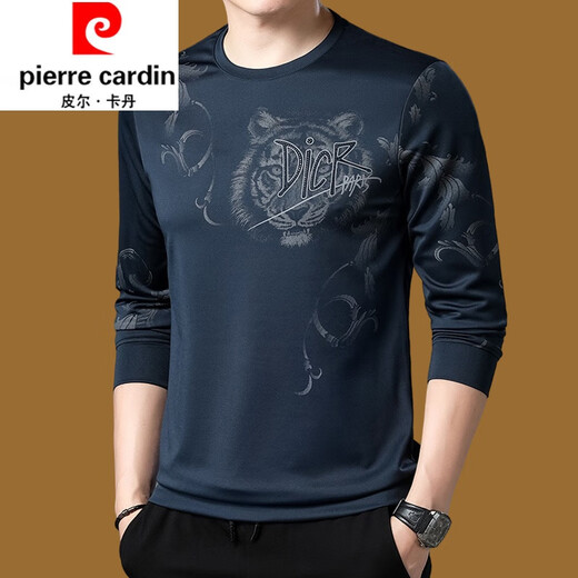 Pier Cardin Langarmed T-Shirt für Männer runden Baumwoll-Rundhals-Sweatshirt für Herren Frühlings- und Herbst-Top-T-Shirt-Basis-Hemd modische einfache Herrenkleidung 677 Modelle 165/M100jin [Jin entspricht 0,5 kg] -120jin [Jin gleich 0,5 kg]