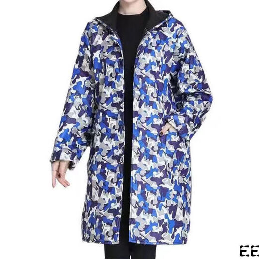 Guiren Xiong velvet thickened smock, warm coat, men's and women's work clothes, waterproof and oil-proof camouflage long coat, kitchen long-sleeved labor insurance suit, blue floral (with hood), medium size (120-170)