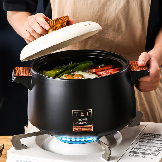 Mujing Village Japanese-style casserole soup gas stove household casserole stew pot open flame high temperature resistant dry-fired casserole soup pot ceramic pot soup pot large clay pot rice casserole health porridge pot ceramic casserole 2 liters [519] suitable for 2-3 people