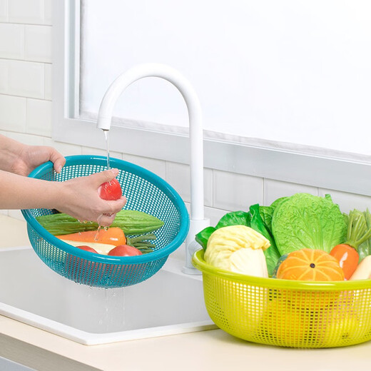 Camellia vegetable washing basket drain basket plastic thickened water filter sieve kitchen living room fruit basin basket vegetable basin 30cm green