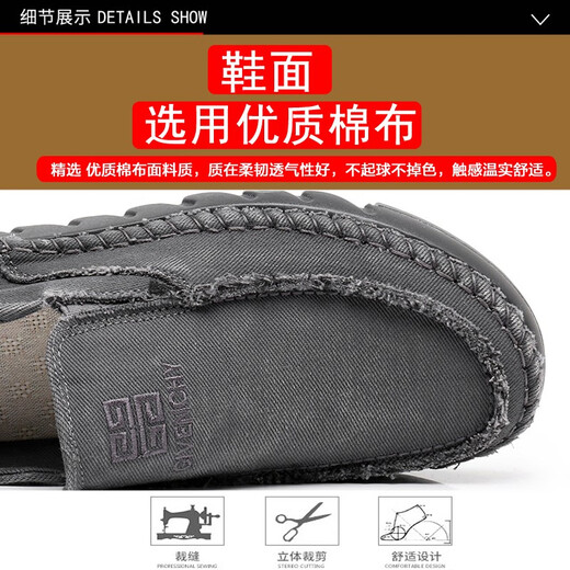 Hongxingxiang Alte Peking-Stoffschuhe Herrenschuhe atmungsbezogene lässige Schuhe Ein Fuß Leinwandschuhe Leichte mittlere und ältere Vaters Schuhe weicher Sohle Non-Slip 8807 Herrengrau Single 40