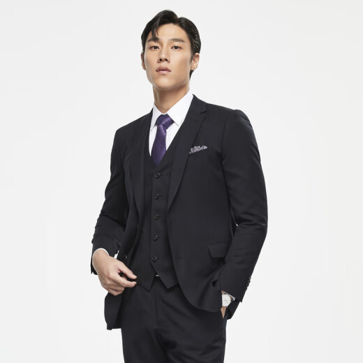 雅戈尔（YOUNGOR）套西上衣男630A款两粒单排扣标准版商务西服纯绵羊毛厚实保暖 黑色 L 175/96A