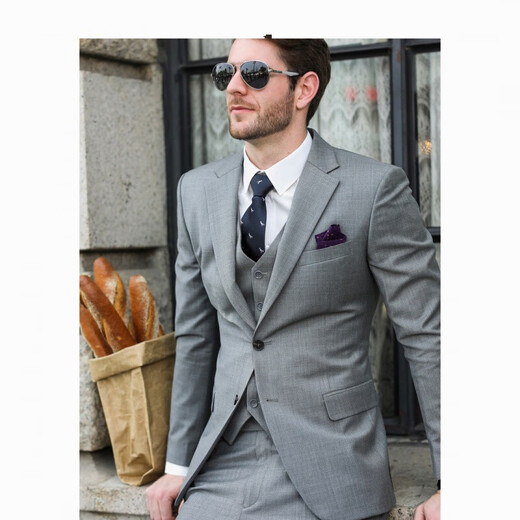 Yuanjie Shanghai (home measurement) custom-made suits for men, light gray Korean style slim fit, British style formal wear, wedding banquet casual, light gray (size modification package 1380 only tops and pants