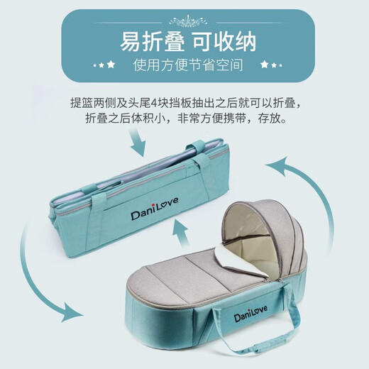 Danilove baby carrier portable out-and-out carrier bed baby bed-in-bed newborn car-mounted safety bassinet blue extended version + safety belt + mosquito net