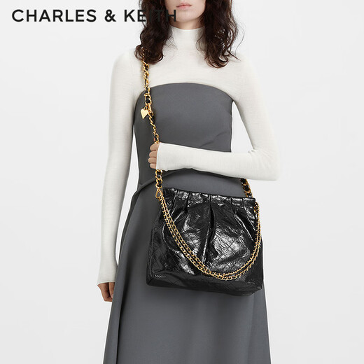 Charles/Keith Mutter-Kind-Kette große Kapazität Streuner Tasche Tasche One-Shoulder Crossbody Body Damenbeutel Geburtstagsgeschenk CK2-40671449 Schwarz L.