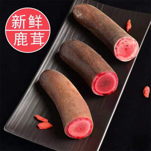 Whole fresh velvet antler, a specialty of Jilin, cut whole with a knife, first stubble of two bars, fresh antler soaked in wine, 100 grams of middle section, with a knife