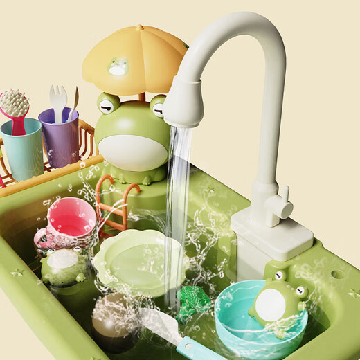 Hengzhongyi Children's Dishwasher Desk Toys Vegetable Basin Faucet Circulation Electric Household Kitchen Girls 2-3 Years Old 50-piece Little Yellow Duck Charging Version