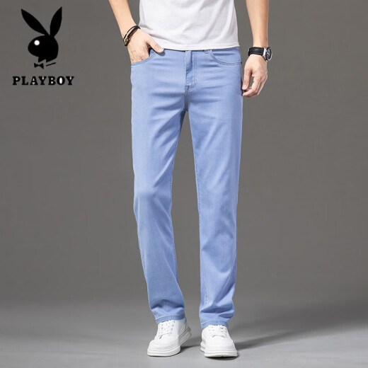 Playboy (Playboy) Hong Kong High-End Tensile Jeans Men's Spring y Autumn Fino suelto Celile elástico Long Men Pants Men 9767b Light Blue 29