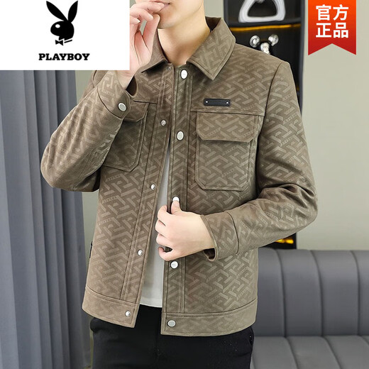 花花公子（PLAYBOY）男士翻领潮流夹克春秋装新款条纹外套中青年休闲轻熟风帅气褂子 9853黑色 XL 120135