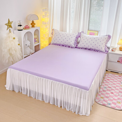 Nanjiren Jiangsu Nantong bed skirt four-piece set pure cotton 100% cotton wool lace small fresh bedding double bedding love - white purple [small fresh cotton lace style] bed sheet style 180*200cm single bed skirt