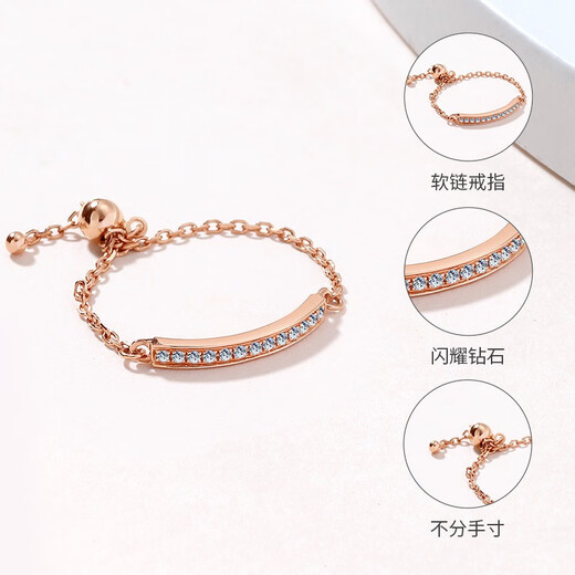 Chiba Jewelry 18k gold rose gold diamond ring for women soft chain row of diamonds adjustable ring for girlfriend birthday gift adjustable ring