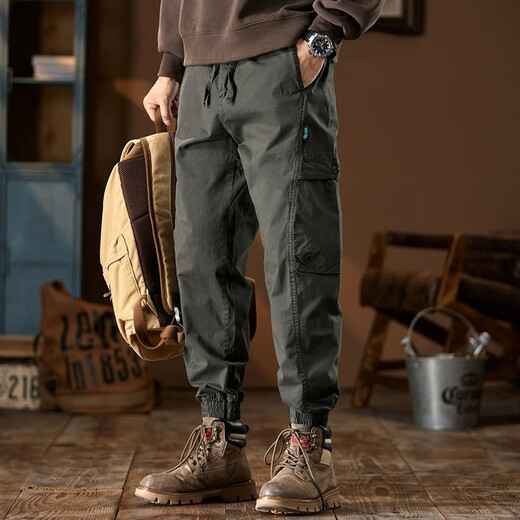 JEEP SPIRIT Jeep Heavy Working Pants Men's 2024 New American Loose Foot Casual Spring and Summer Harun Long Pants FJ1662~Grey Army Regular 30 [Recommended 135-150Jin [Jin equals 0.5 kg]]