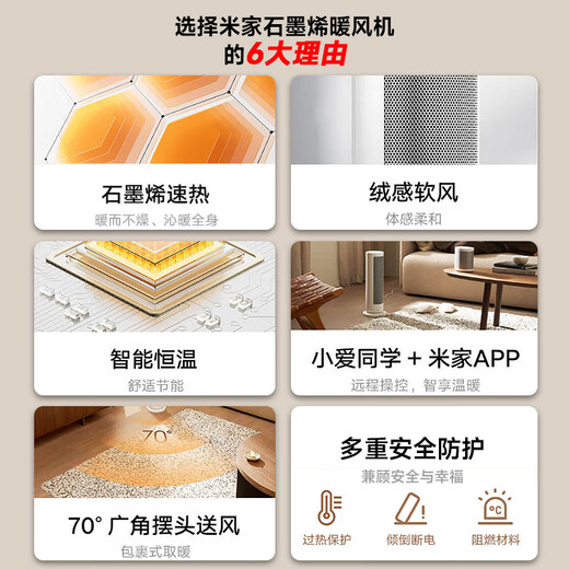 Mijia Xiaomi Graphene Smart Heater Vertical Heater Intelligent 7-level Temperature Adjustment Xiaoai Voice Control Home Electric Heater Small Small Sun Heater LSNFJ04ZM
