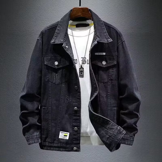 Xuanlaiya Herbst Herren -Denimjacke Lose großer Größe Hong Kong Style Vielseitiger Slim Fit Samt verdickte lässige Top Y847 Grau 4xl