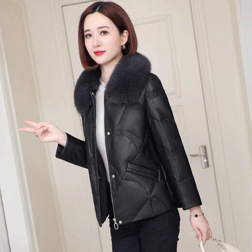 Yunqi Qianqiu Genuine Leather Down Jacket Women's Short 2025 Winter New Fox Fur Collar Sheepskin Fashion Small Fur Jacket Black XL 121-130Jin Jin equals 0.5 kg