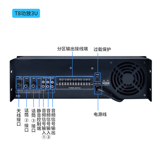 Weishu T8-1000 constant voltage power amplifier 6-zone campus broadcast system background music high-power amplifier MP3 decoding chip radio power amplifier with remote control 1000W