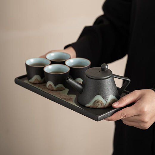 SUSHI CERAMICS hand-painted tea set Yamagata dry bubble tray teapot tea cup 7-piece Kung Fu tea set gift box J0181