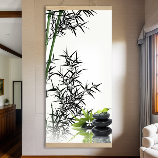 Miaobei language bamboo safe hanging painting living room entrance door bamboo wooden frame decorative painting modern ink landscape green plant hanging painting landscape 40*80