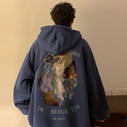 Idea style fat man large size heavy embroidered sweatshirt men plus fat large size trendy brand loose hooded jacket spring autumn winter American style black 5XL 200-230Jin Jin is equal to 0.5 kg