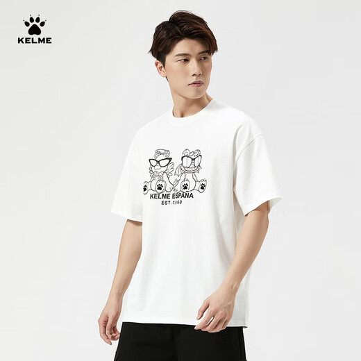 KELME short-sleeved T-shirt men's summer new pure cotton loose casual short t football trendy cultural shirt 9224TX1057 white XL