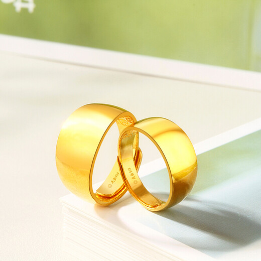 Luckin Gold Ring Wide Face Pure Gold 999 Solid Smooth Live Mouth Snake Belly Gold Ring for Men and Women Gold Weight 15.57g