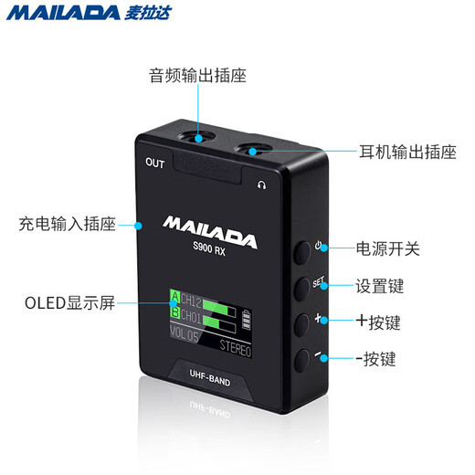 Mailada S900 Little Bee Wireless Microphone Lavalier Mobile Live Broadcast Equipment SLR Camera Interview Recording Microphone Computer Radio Recording Microphone Wireless Microphone S900Q Black One to Four