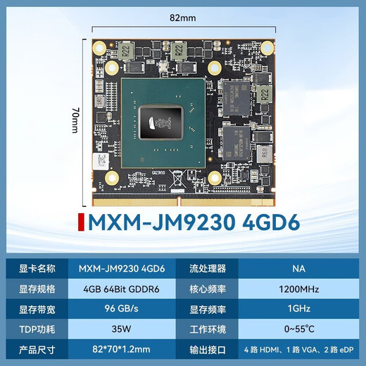 Xiaoyingba Jingjiawei JM9230/9100 Commercial Video Coding und Codec Domestic GPU All-in-One-Notebook MXM Independent Desktop Graphics Card MXM-JM9230 4G