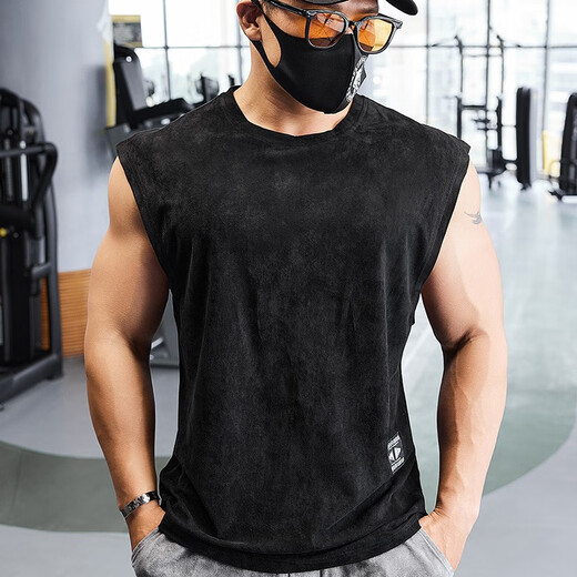 Lutielang sleeveless sports T-shirt fitness vest muscle training men's loose running vest quick-drying stretch and breathable fog blue XL