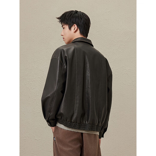 GXG Herren -amerikanische Lederjacke für Männer und Frauen im gleichen Stil 2024 Herbst neue Jacke schwarz 175/l