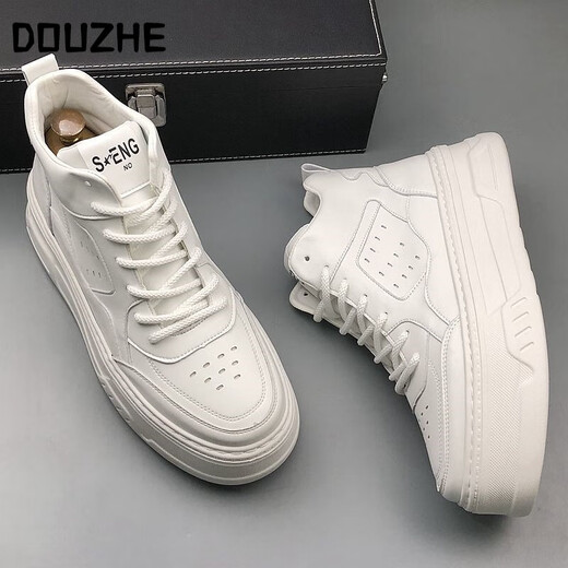 Shaker European station men's shoes with increased mid-top sneakers 2023 new thick-soled high-top shoes men's autumn breathable white shoes white 38 standard leather shoe size Shaker European station men's shoes with increased mid-top sneakers 2023 new thick-soled high-top shoes men's autumn breathable white shoes white 38 standard leather shoe size