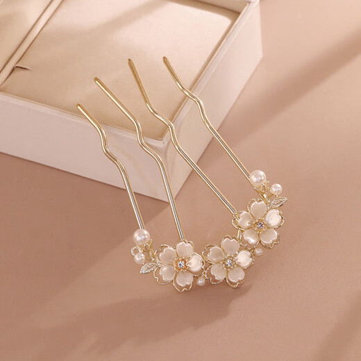 Zuoou rhinestone pearl flower hairpin women's U-shaped hairpin ball head hair artifact four-tooth hair comb hairpin U-shaped clip rhinestone flower comb hairpin